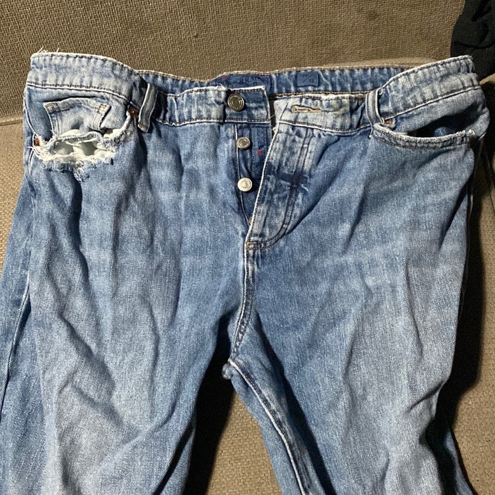 Lucky Brand, bought shredded/ripped, great style, knee patch design